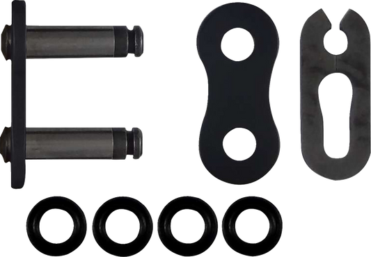 Black RK 520 Max-O Connecting Link Clip, a durable motorcycle chain link part, shown on a plain background.