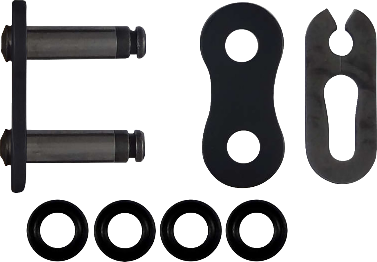 Black RK 525 Max-O Connecting Link with Clip, durable metal chain link for secure connections in industrial or electrical applications.