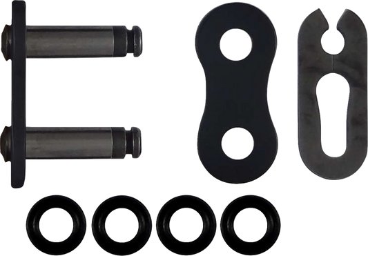 Black RK 525 Max-O Connecting Link with Clip, durable metal chain link for secure connections in industrial or electrical applications.