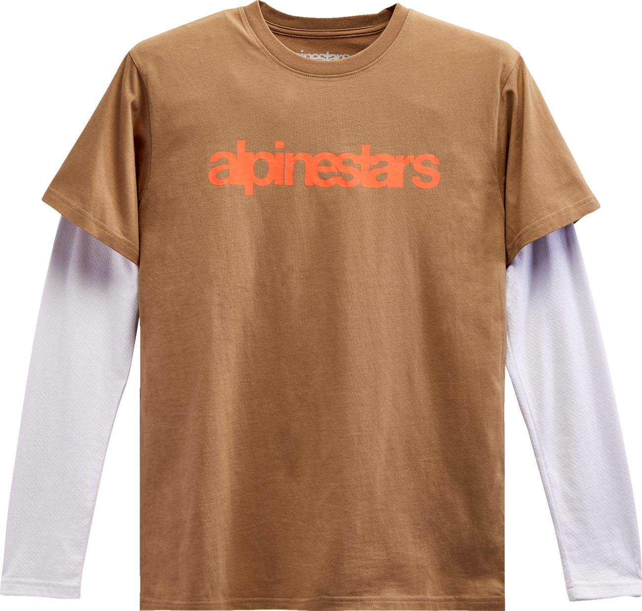 Alpinestars Stack long-sleeve T-shirt in sand and warm red, 2XL, featuring the Alpinestars logo on the front.