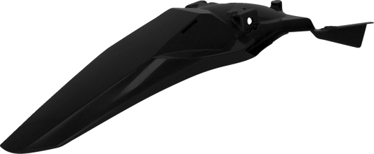 A black Acerbis rear fender for motorcycles, designed as a durable body part with mounting points, shown in the image.