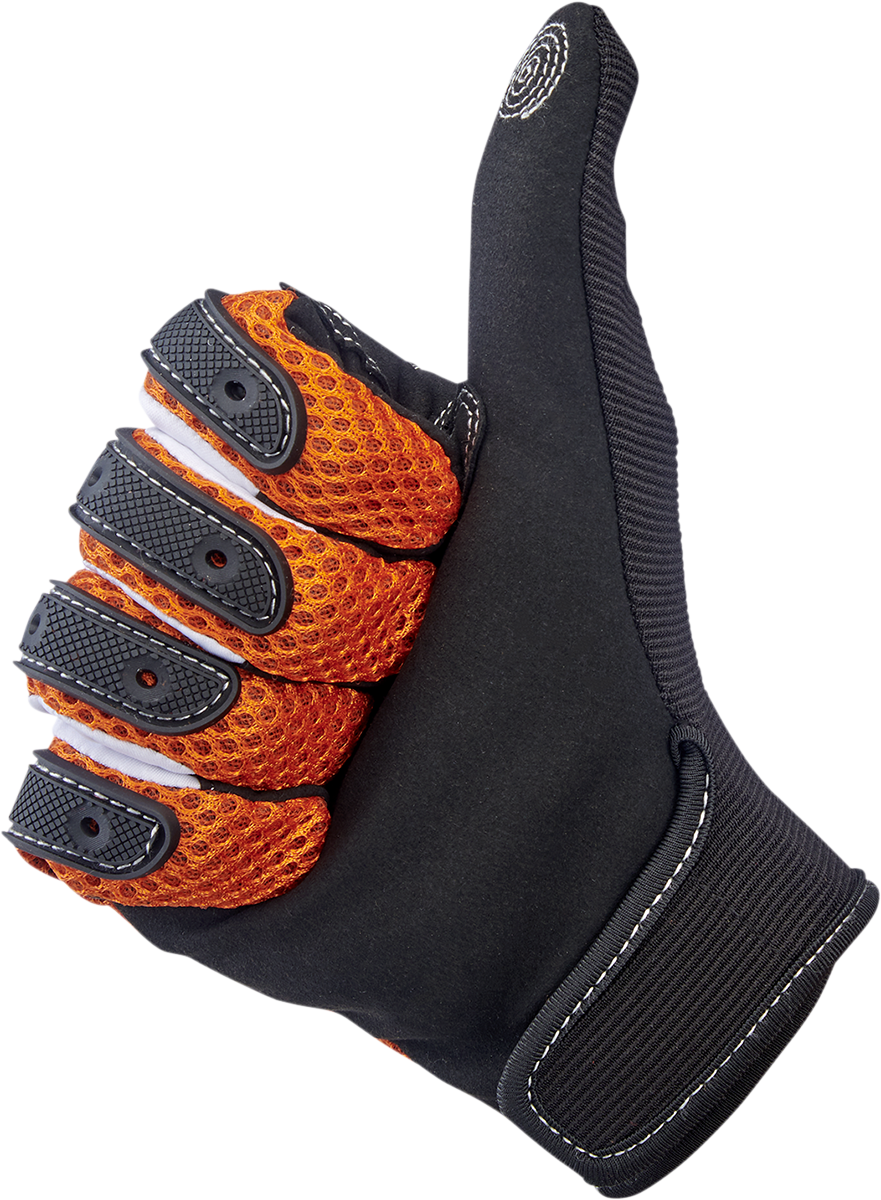 Bill's Exhausts BILTWELL Anza orange gloves, 2XL size, with textured leather and reinforced knuckles for motorcycle riding.