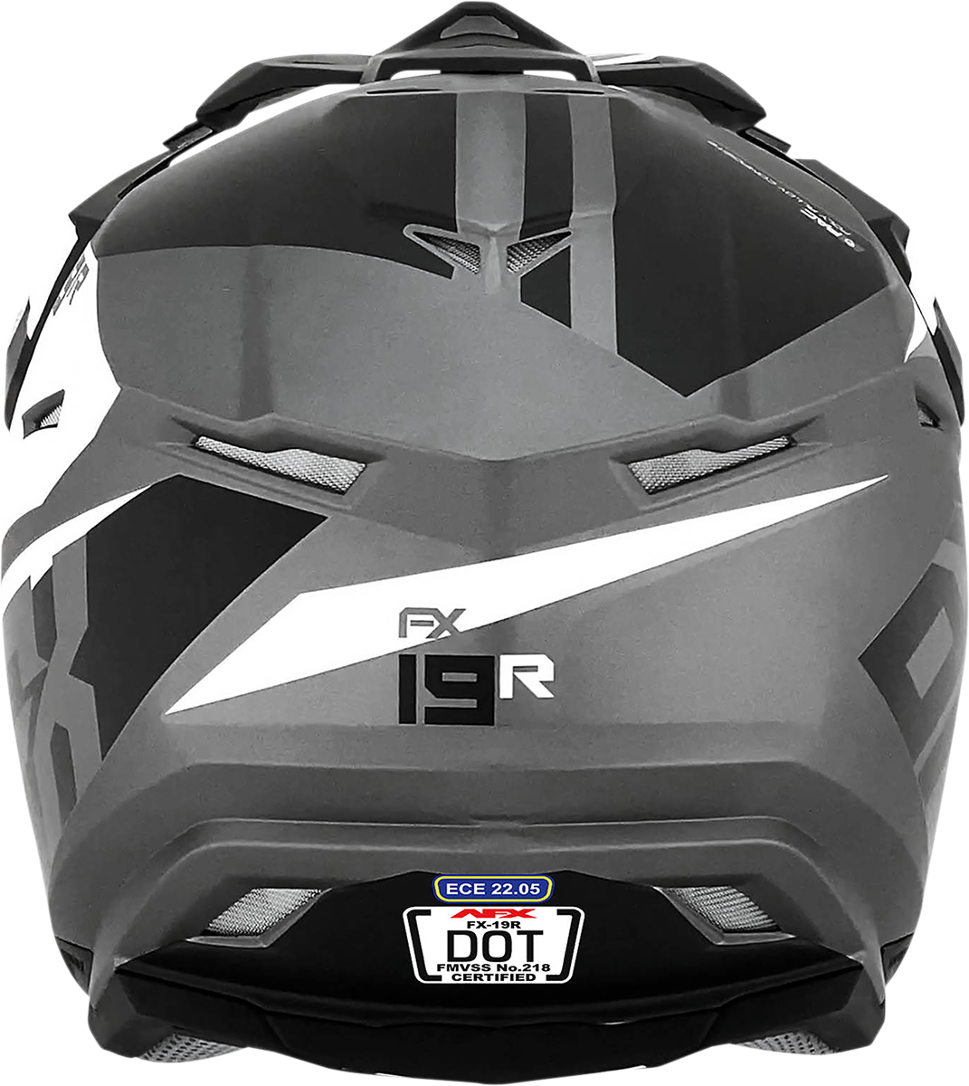 Frost gray AFX FX-19R racing helmet in large size with sleek design and ventilation vents, displayed from front angle.