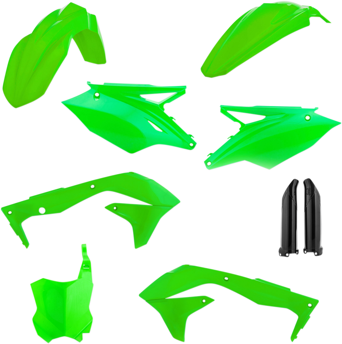 Acerbis fluorescent green full replacement body kit for motorcycles, featuring sleek design and vibrant color for a bold look.