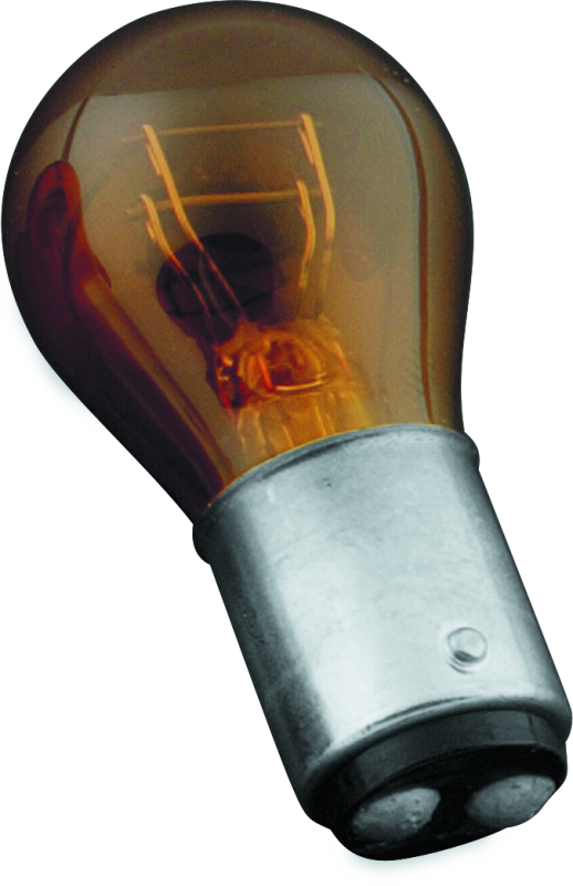 Kuryakyn Amber Incandescent Turn Signal Light Bulb for Powersports Vehicles, part #4813, showing the bulb in its socket.