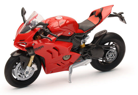 Red NEW-RAY 1:12 scale Ducati Panigale V4 S toy motorcycle with detailed sport bike design.