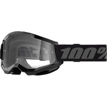 Bill's Exhausts 100% Strata 2 Goggles in black with clear lenses, designed for optimal eye protection and visibility.