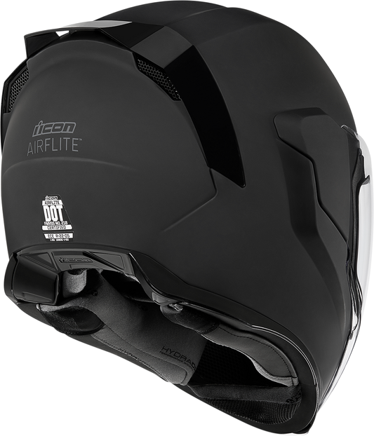 Black ICON Airflite™ helmet in rubatone finish, small size, with aerodynamic design and clear visor.