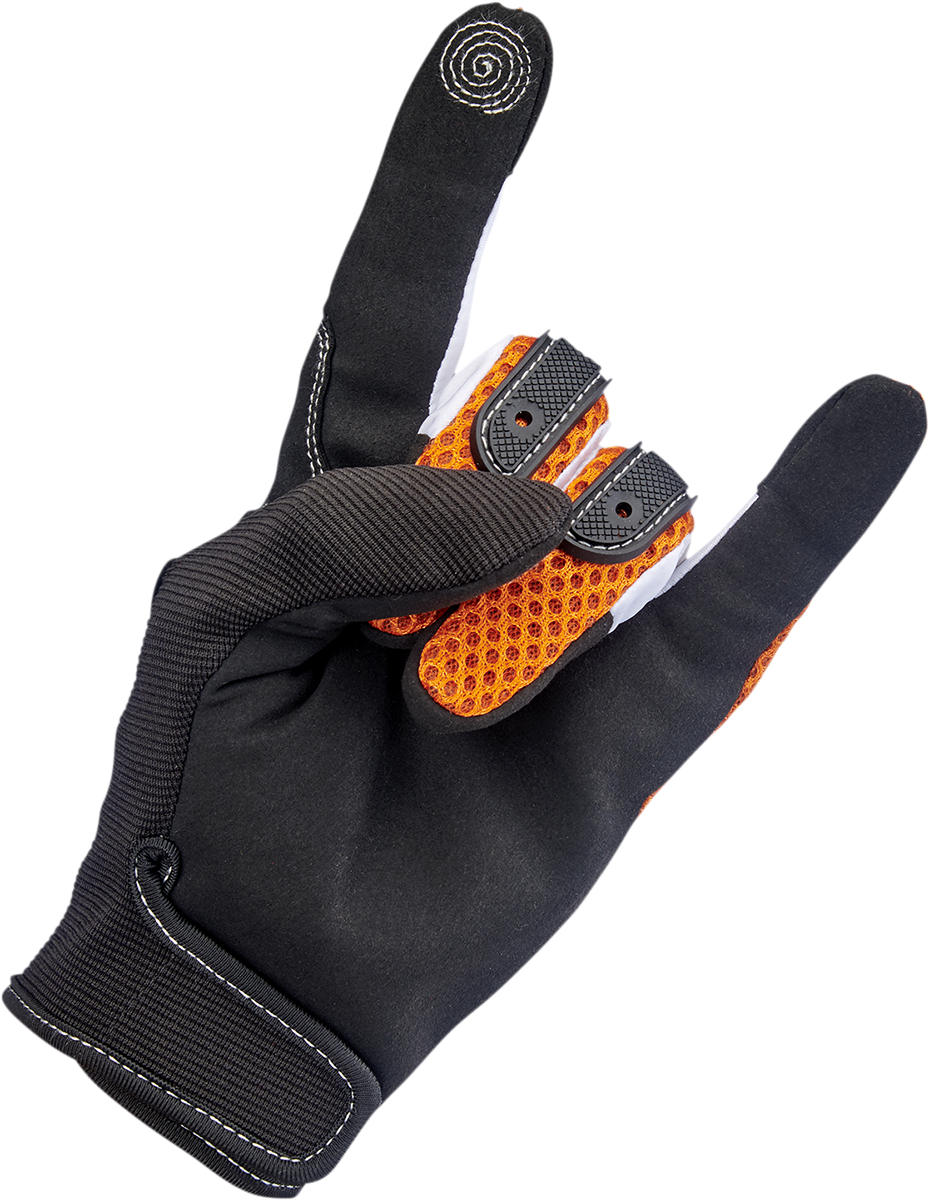 Bill's Exhausts BILTWELL Anza Gloves in bright orange, 2XL size, featuring durable leather construction and secure wrist closures.