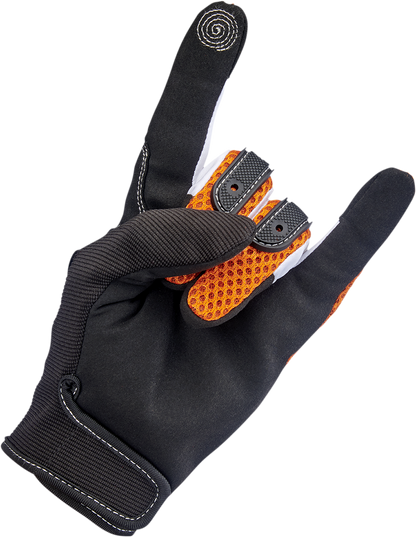 Bill's Exhausts BILTWELL Anza Gloves in bright orange, 2XL size, featuring durable leather construction and secure wrist closures.