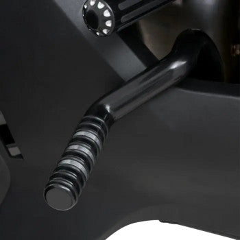 Show Chrome adjustable highway peg in satin black with contrast cut finish for Can-Am motorcycles, designed by Bill's Exhausts.