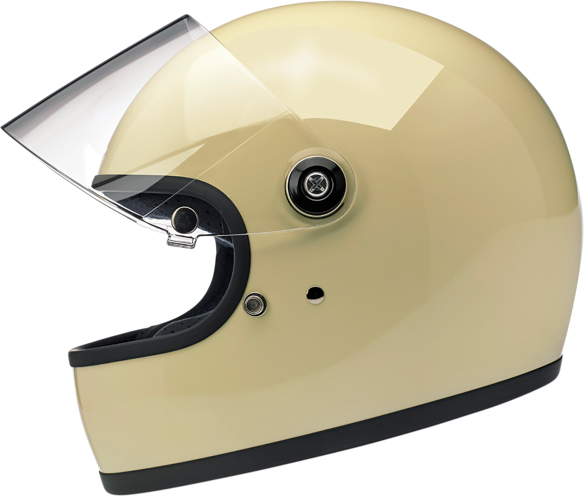 BILTWELL Gringo S helmet in gloss vintage white, small size, featuring a classic retro motorcycle helmet design.
