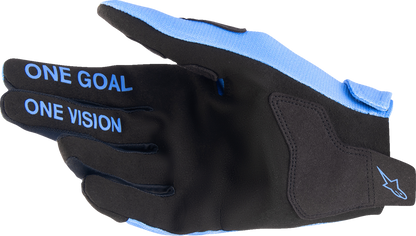 Alpinestars Radar Gloves in light blue and black, large size, showing textured finger and palm details.