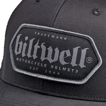 Black BILTWELL Elsinore hat from Bill's Exhausts, featuring a classic design and adjustable strap, shown on a neutral background.