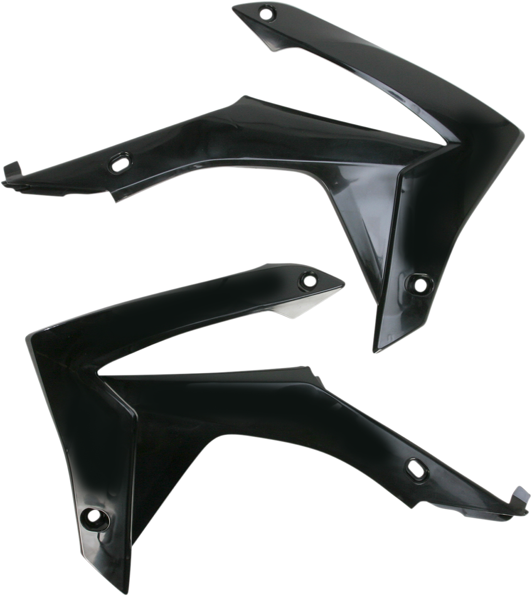 ACERBIS radiator shrouds in black for motorcycle body protection, with mounting details visible on the product image.