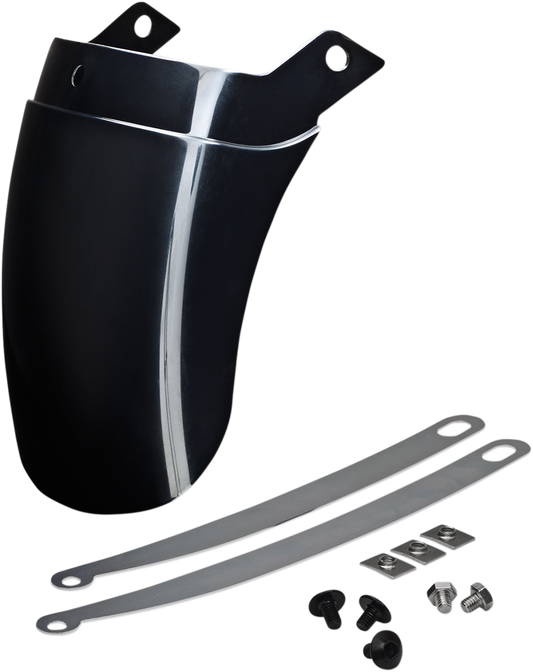 Bill's Exhausts SHOW CHROME black tapered front fender extension for engine, featuring sleek design and precise fit.