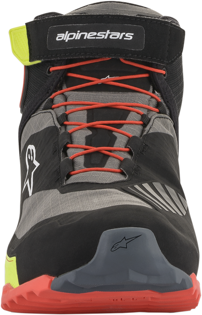 Alpinestars CR-X Drystar® motorcycle shoes in black, red, and fluorescent yellow, US 9, showing side view of the durable riding footwear.