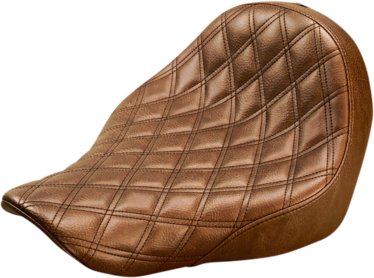 Bill's Exhausts SADDLEMEN Renegade Solo Seat in brown with lattice stitching for motorcycles.