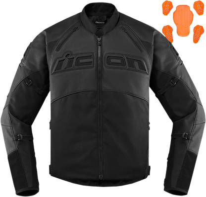 Bill's Exhausts ICON Contra2™ CE Stealth Jacket in small, featuring a sleek black design and modern motorcycle jacket style.