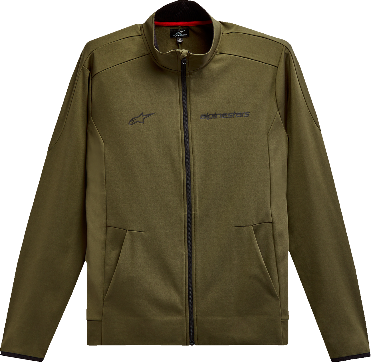 Alpinestars Progression jacket in military green, medium size, featuring a sleek design and durable fabric for outdoor wear.