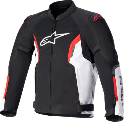 Alpinestars AST v2 Air Jacket in black, white, and red, 2XL size, featuring armored panels and sporty design.