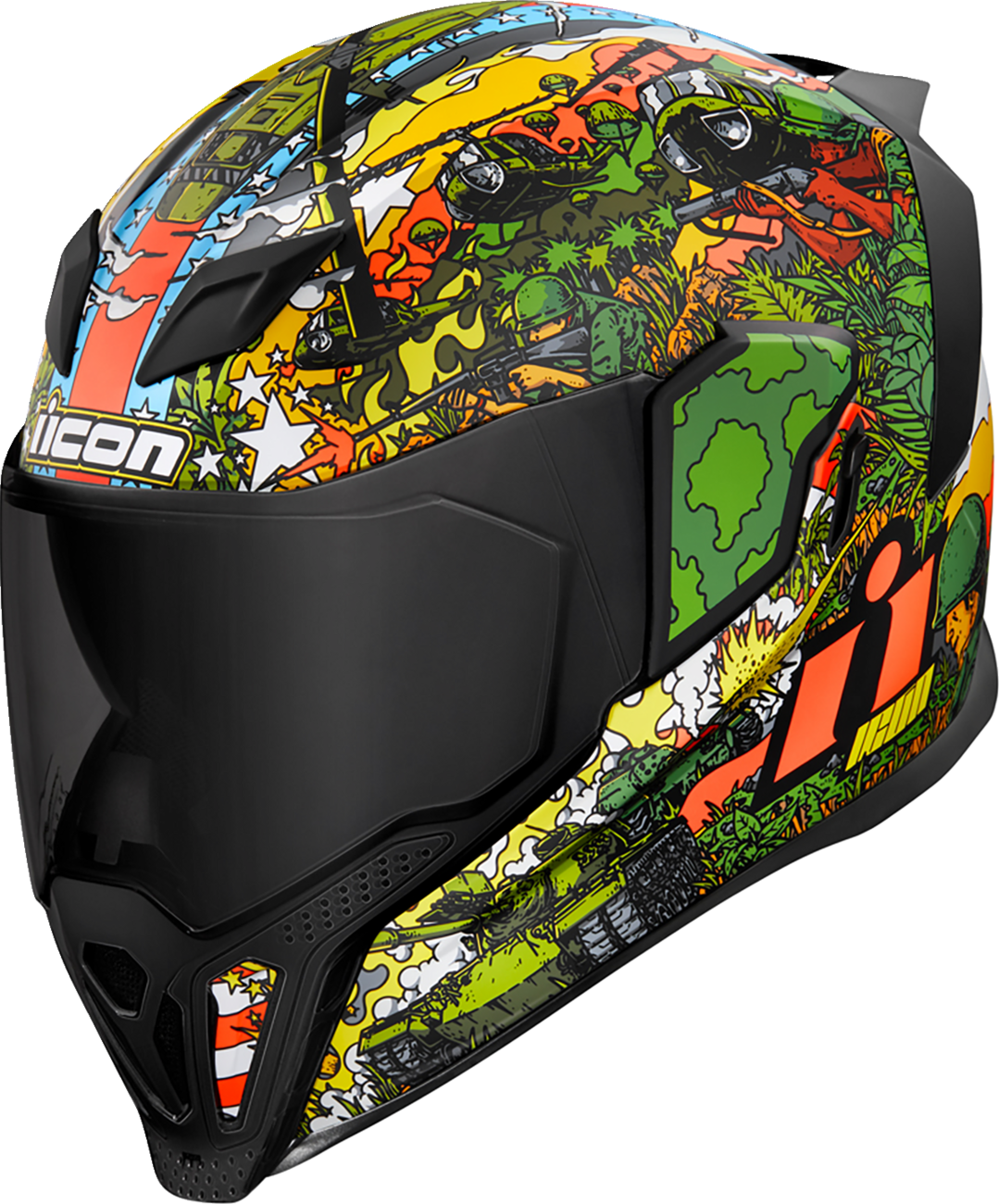 Green ICON Airflite™ GP23 helmet in large size, featuring a sleek aerodynamic design and bold graphics.