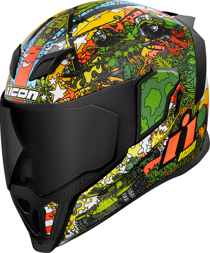 Bill's Exhausts ICON Airflite GP23 helmet in green, 2XL, shown with aerodynamic design and clear face shield.
