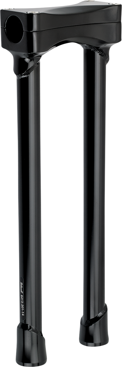 Black BILTWELL Murdock oversized 14-inch handlebars for motorcycles with risers, designed by Bill's Exhausts.