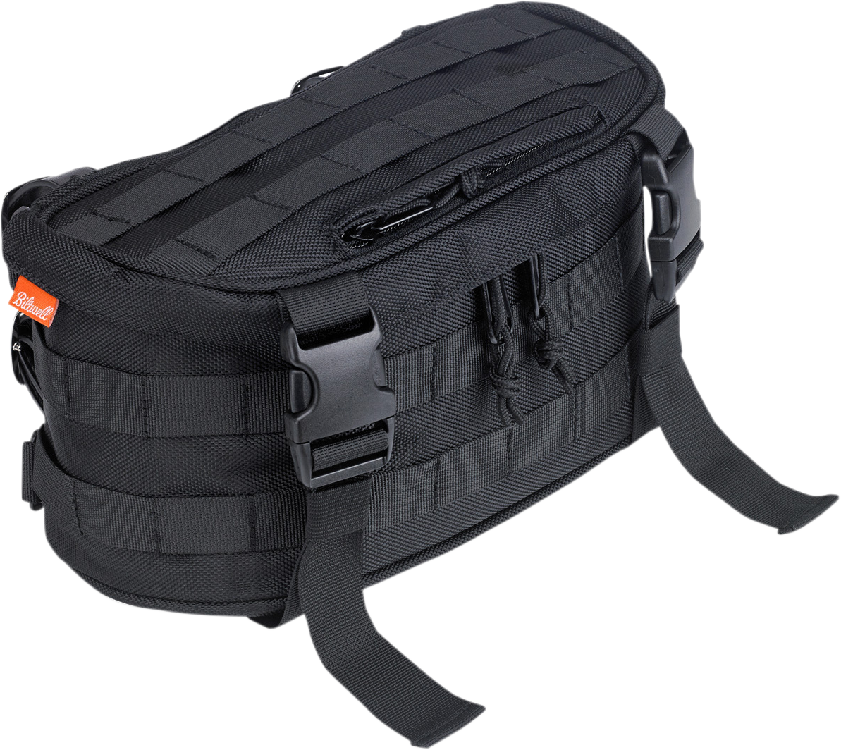 Bill's Exhausts BILTWELL Exfil-7 motorcycle bag with secure straps and durable material, designed for motorcycle storage.