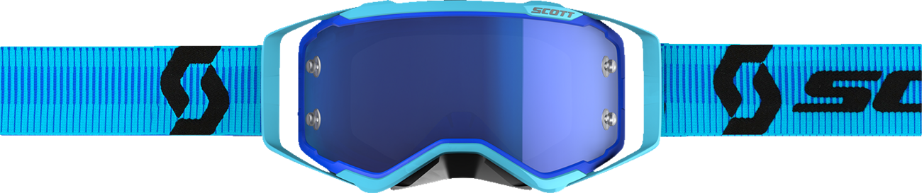 Scott Prospect goggles in blue and black with blue chrome lens, designed for motorcycle or sports use.