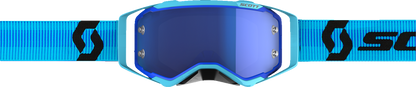 Scott Prospect goggles in blue and black with blue chrome lens, designed for motorcycle or sports use.
