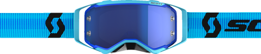 Scott Prospect goggles in blue and black with blue chrome lens, designed for motorcycle or sports use.