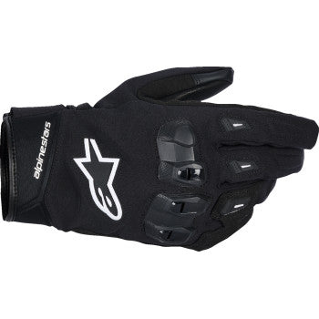 Black Alpinestars Sp X Z WP gloves for men, size small, featuring waterproof material and detailed stitching.