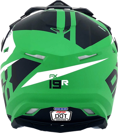 Matte green AFX FX-19R racing helmet in medium size, featuring aerodynamic design and secure chin strap.