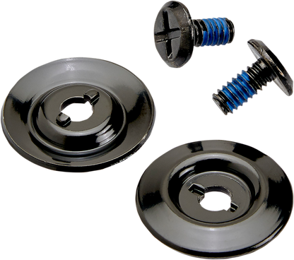 Black BILTWELL Gen 2 hardware kit with screws and baseplate for helmet parts, shown with metal components and mounting details.