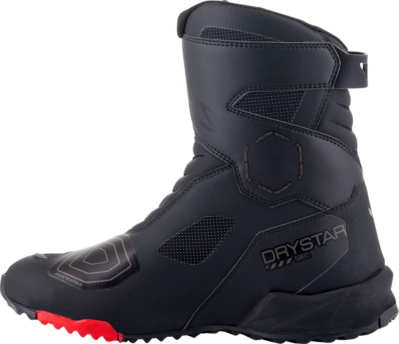 Alpinestars Stella RT-7 Drystar boots in black, US 3.5, showing ankle support and rugged sole for motorcycle riding.