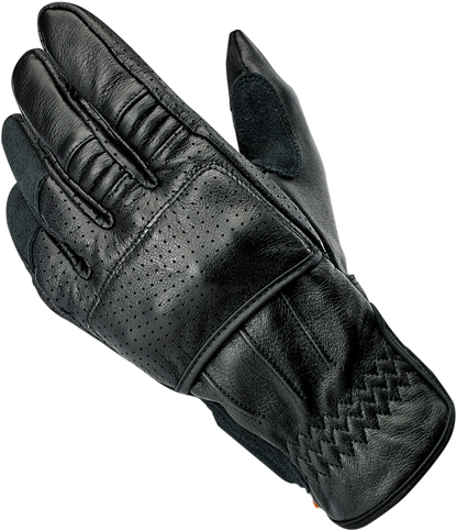 Black BILTWELL Borrego Gloves in large size, showing textured leather and sturdy design for riding comfort and protection.