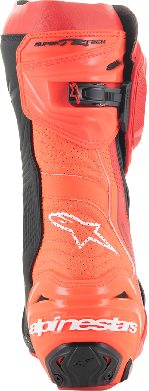 Alpinestars Supertech R Vented motorcycle boots in red, US 10.5/EU 45, with protective design and ventilation features.