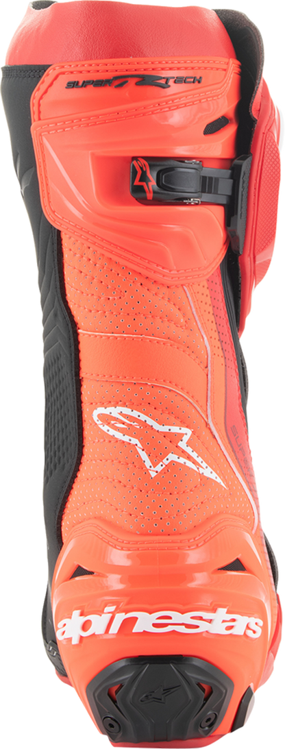 Alpinestars Supertech R Vented motorcycle boots in red, US 7.5 / EU 41, with protective design and ventilation features.