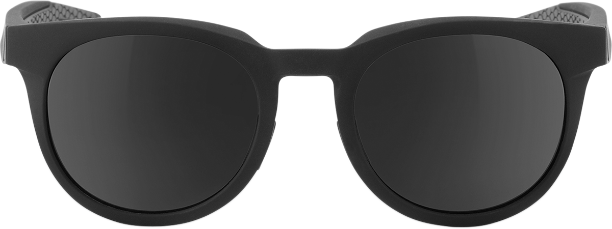 Bill's Exhausts 100% Campo sunglasses in matte black with smoke lenses, showcasing sleek frame and tinted lenses.