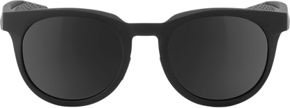 Bill's Exhausts 100% Campo sunglasses in matte black with smoke lenses, showcasing sleek frame and tinted lenses.