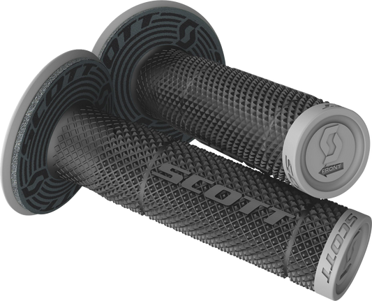 Scott SX II motorcycle grips in black and gray, designed for engine handling and comfort, by Bill's Exhausts.
