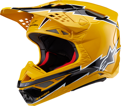 Alpinestars Supertech M10 helmet in gloss black and yellow, MIPS, size 2XL, featuring aerodynamic design and ventilation.