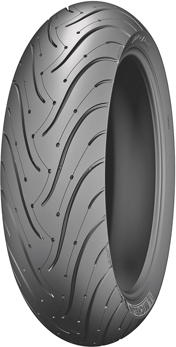 Michelin Pilot Road 3 rear motorcycle tire 160/60ZR18 with sidewall tread pattern and brand logo visible.