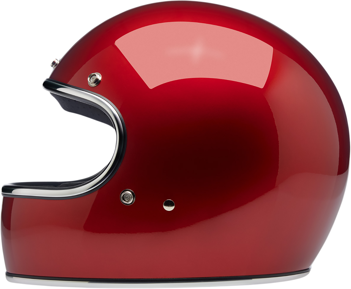Biltwell Gringo helmet in metallic cherry red, large size, with a smooth glossy finish and classic vintage motorcycle helmet style.