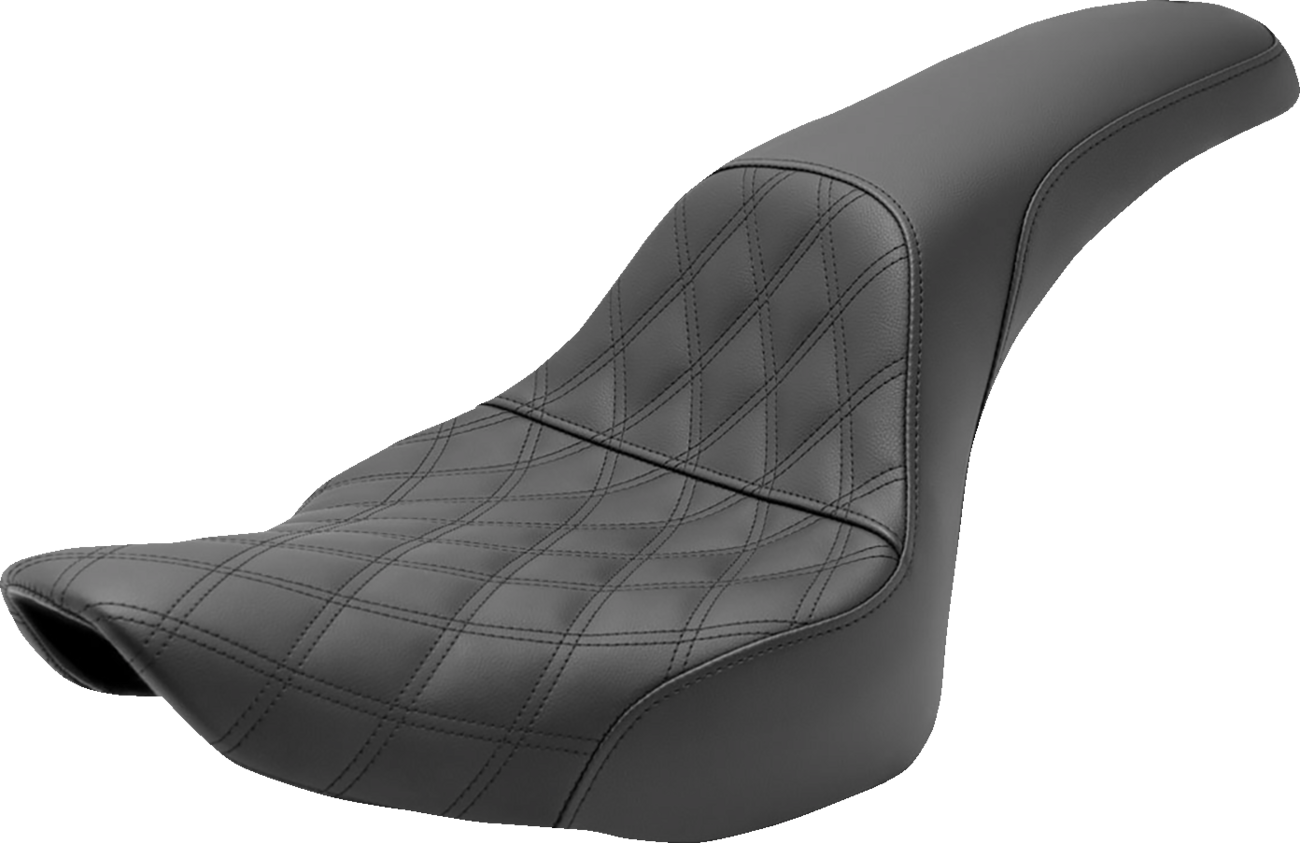 Black SADDLEMEN Profiler motorcycle seat with front lattice and rear smooth design, compatible with Bill's Exhausts bikes.