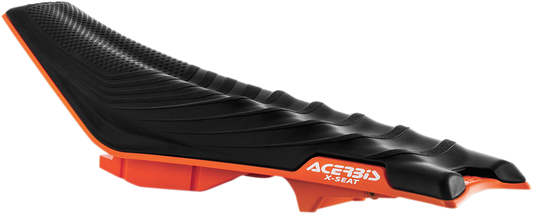 ACERBIS X Seat for KTM 2016-2019 in black and orange, designed for motocross bikes, shown with detailed stitching and contours.