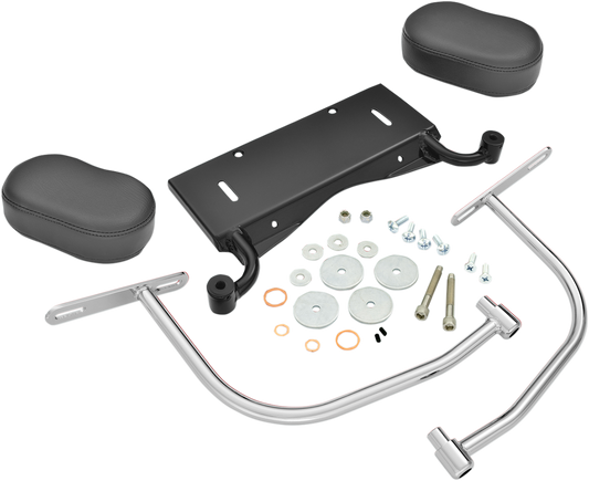 Engine passenger armrest for FLH motorcycles, Show Chrome brand, with chrome finish and mounting hardware visible.