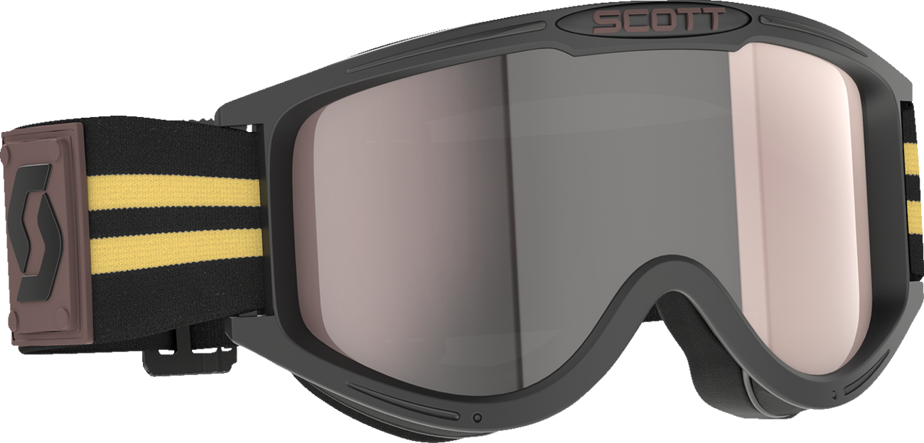 Scott 89X Era goggles in black and beige with silver chrome lenses, designed for motorcycle or motocross riding.