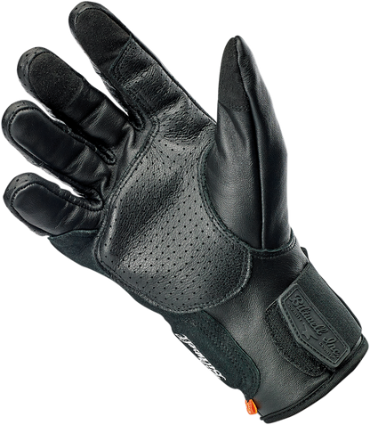 Black BILTWELL Borrego Gloves in large size, showing the durable leather construction and secure wrist closure.